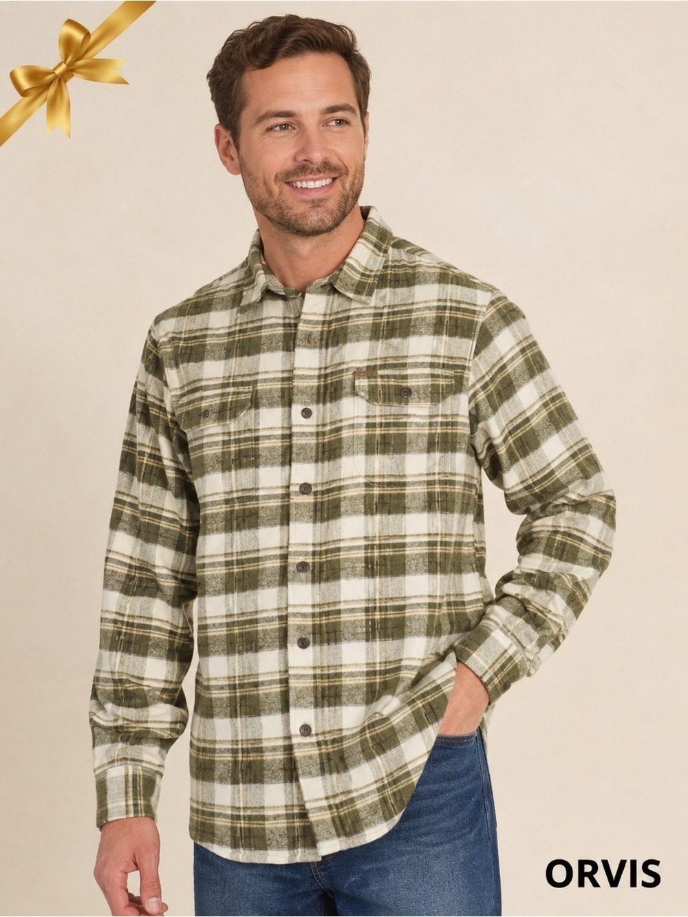 ORVIS Heavy Weight Flannel Winter Shirt Heavy Weight Short Flap Pockets Button M